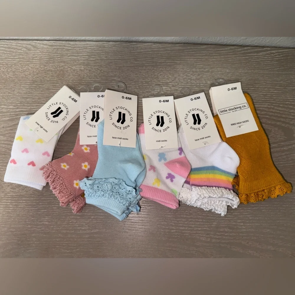 Little stocking co. 0-6 months lot of 6 socks.
